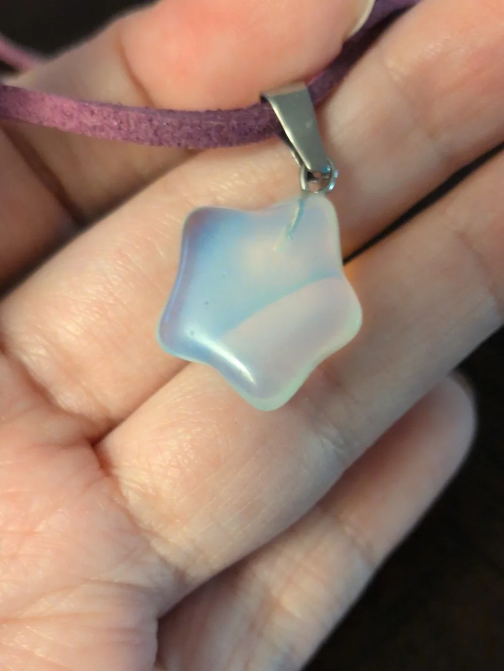 Purple Suede Cord Necklace with Opalite Star Pendant